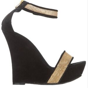 Balmain Black and Gold Wedge Heels